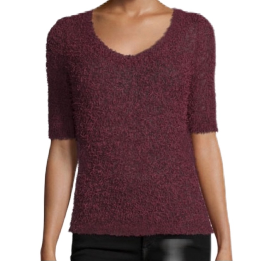 BCBGENERATION • Fuzzy Short Sleeve Deep Maroon Knit Sweater • Small • NWOT